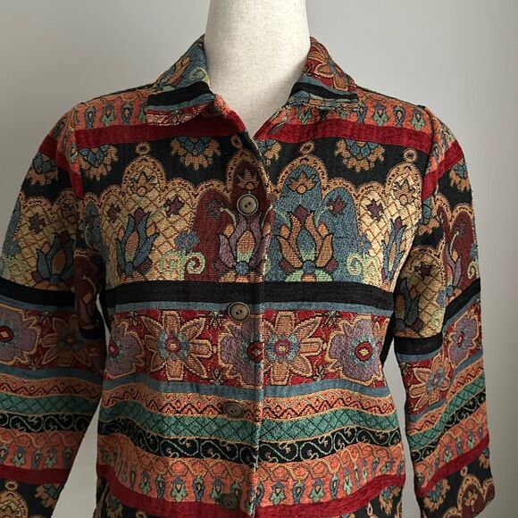 Vintage Studio Works Colorful Tapestry Floral Jacket Women's Size Medium - Picture 3 of 11
